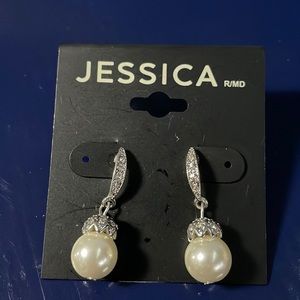 NWT Jessica faux Pearl with zirconia silver dangle earrings